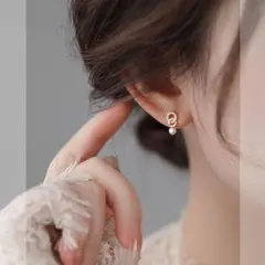 ダブルサークル パール ピアス ゴールド