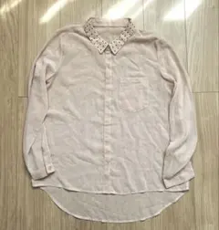 透け感 シアー ブラウス 長袖 ピンク オシャレ M