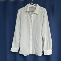 GU ホワイト 長袖シャツGU ドレープレギュラーカラーシャツ　レディースL
