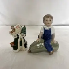 2体セット ロイヤルコペンハーゲン フィギュリン カボチャの上の少年 サンタ