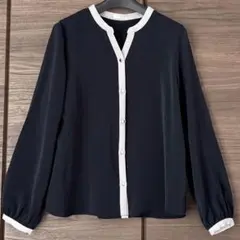 GLACIER バイカラーキーネックシフォンブラウス