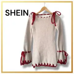 美品 ☆ SHEIN リボン付き ニット ワンピース オフホワイト