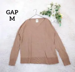 ギャップ メンズ ニット(M)薄茶 Vネック ウール プルオーバー 透け感有り