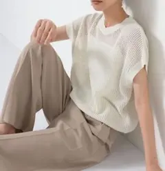 【美品】PLST 25SS ハイツイストコットンラメセーター　ホワイト Lのサムネイル