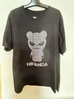 中古　HIPANDA ストーン装飾 Tシャツ半袖　XL ブラック パンダデザイン