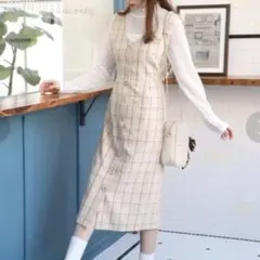 NICE CLAUP バックリボン　ジャンスカ　ジャンパースカート ワンピース