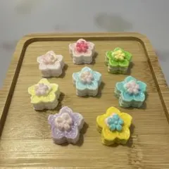 カラフル花形レジンデコレーションパーツ8個セット