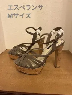 エスペランサ グレー スエード風 アンクルストラップ サンダル