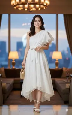 白ワンショルダー ワンピース 美品 フリーサイズ