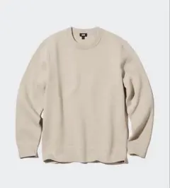 ユニクロ ウォッシャブルストレッチミラノリブクルーネックセーター ベージュ M