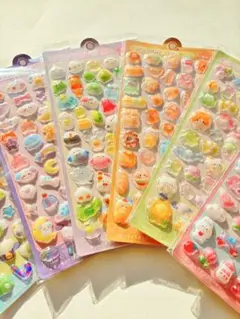 ボンボンドロップシール風　３Ｄシール　カラフルキャラクターシール6シートセット