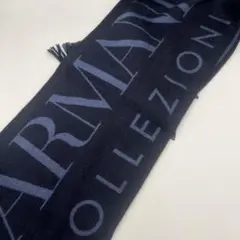 ARMANI COLLEZIONI マフラー ロゴ ネイビー ウール100%