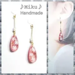 No.581-F　雪の結晶☆冬☆レジン☆ピアス・イヤリング・ピンク