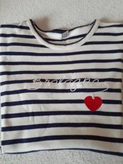 ストライプ柄半袖ニットTシャツ Bretagne　100%コットン