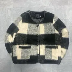 YING SHAN ノーカラージャケット M シャギー チェック キルティング