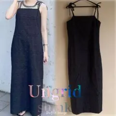 Ungrid ジャカードキャミワンピース　ブラック　タイト　マキシ丈　コットン