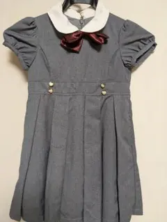 美品　anyfamグレー 半袖ワンピース ボルドーリボン