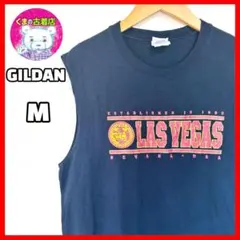 usa古着 GILDAN ラスベガス レトロ ノースリーブ ブラック Mのサムネイル