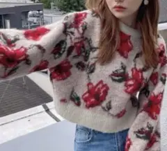 グレイル　 花柄ニットセーター クロップド丈