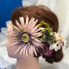 髪飾り　ヘアアクセサリー　くすみピンク　ガーベラコサージュ　成人　結婚式　卒業式