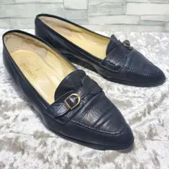 【良品】TRUSSARDI 22cm ローファーパンプス 黒 レザー 5