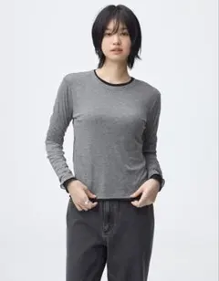 GUソフトシアークルーネックT(長袖)グレーLサイズジーユー