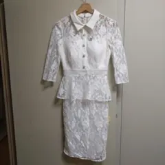 ホワイト レース ペプラムドレス ✫レース