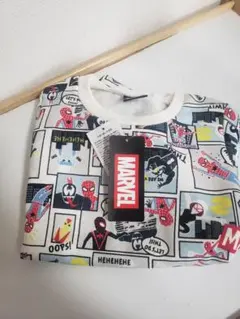新品　MARVEL スパイダーマンコミックプリン 裏起毛トレーナー薄手100cm