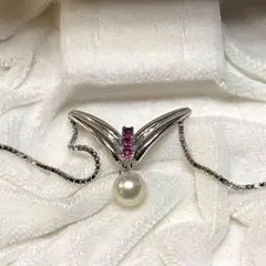 本真珠　あこや真珠　ルビー　ペンダント　アクセサリー　7.5mmパール