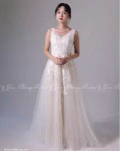 ウェディングドレス チュール Aライン 刺繍 チャック インナー付き 前撮り