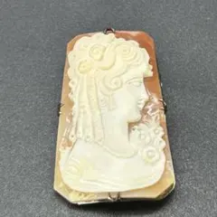 ヴィンテージ　台形　シェルカメオブローチ＆ペンダントトップ　SILVER刻印あり
