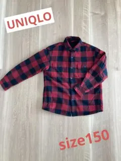 ユニクロ　キッズ　赤と黒のチェック柄長袖シャツ　裏起毛　裏ボア　150サイズ
