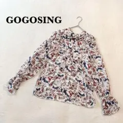 GOGOSING 花柄 ボウタイブラウス フリル 長袖 白 韓国ファッションのサムネイル