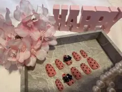 ドット柄 リボン ピンク 量産型 地雷系 ピンクドット柄　ネイルチップ
