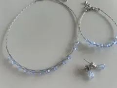 母の日セール★ブルーなネックレスとブレスレットと揺れるピアス3点セット