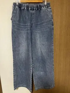 スタディオクリップ イージーストレートデニムパンツ フリー(L) ライトブルー