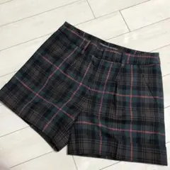 日本製 ウール90% タータンチェックウールショートパンツ　レトロチェックパンツ
