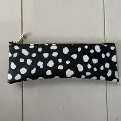ペンケース スリムポーチ ラミネート ダルメシアン柄 黒 ハンドメイド