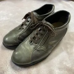 銀座ヨシノヤ 23.5cm サイドジップ レザースニーカー ブラウン　レディース