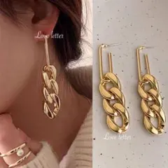 No.40A フープチェーン2wayピアス ゴールド 韓国 地雷パンク KPOP