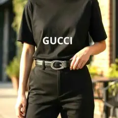 GUCCI グッチ ブラックレザー ベルト G型 バックル