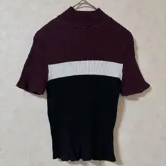 FOREVER21 リブニット 半袖 ハイネック 配色ニット Mのサムネイル