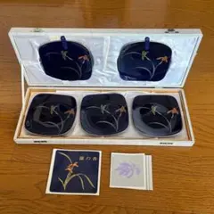 和食器　香蘭社　瑠璃金彩　角小皿揃　5枚組　未使用品　コバルトブルーのサムネイル