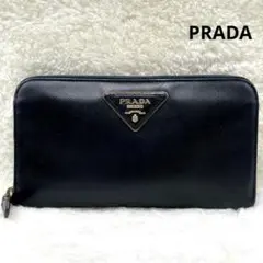 プラダ PRADA 長財布 三角プレート ゴールド ラウンドファスナー ブラック
