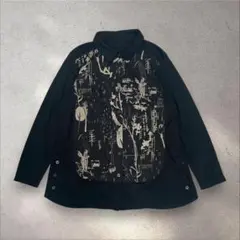 柄シャツ デザイン 長袖 ブラック モード レトロ古着 モノトーン 総柄
