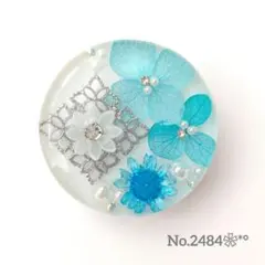 《No.2484❀》ハンドメイド　レジンヘアゴム　ブルーmix　フラワー　大
