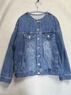 ノーカラー オーバーサイズ デニムジャケット Gジャン