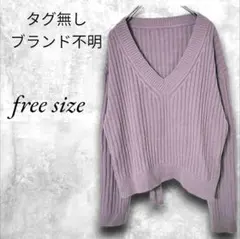 レディース Vネックバックリボンニット フリー　パープル 重ね着コーデ