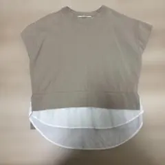 ベージュ レイヤード 半袖トップス