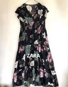 【新品】ZARA ザラ 花柄 ティアード ワンピース Vネック フリル袖